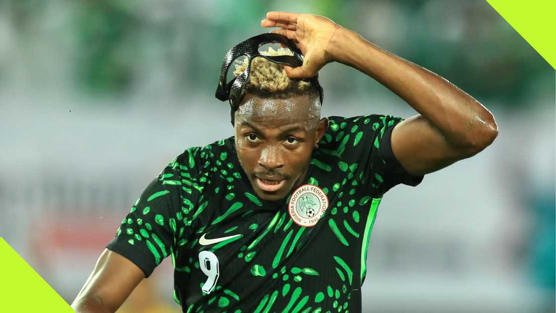 Victor Osimhen celebrates after scoring Nigeria's second goal in the 3-0 win over Benin Republic.