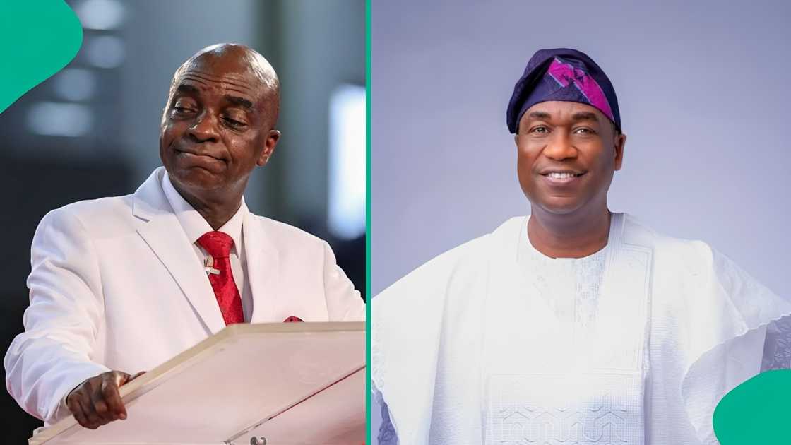 Bishop Davido Oyedepo receives APC governorship candidate at Ota. Bishop Davido Oyedepo receives APC governorship candidate at Ota.