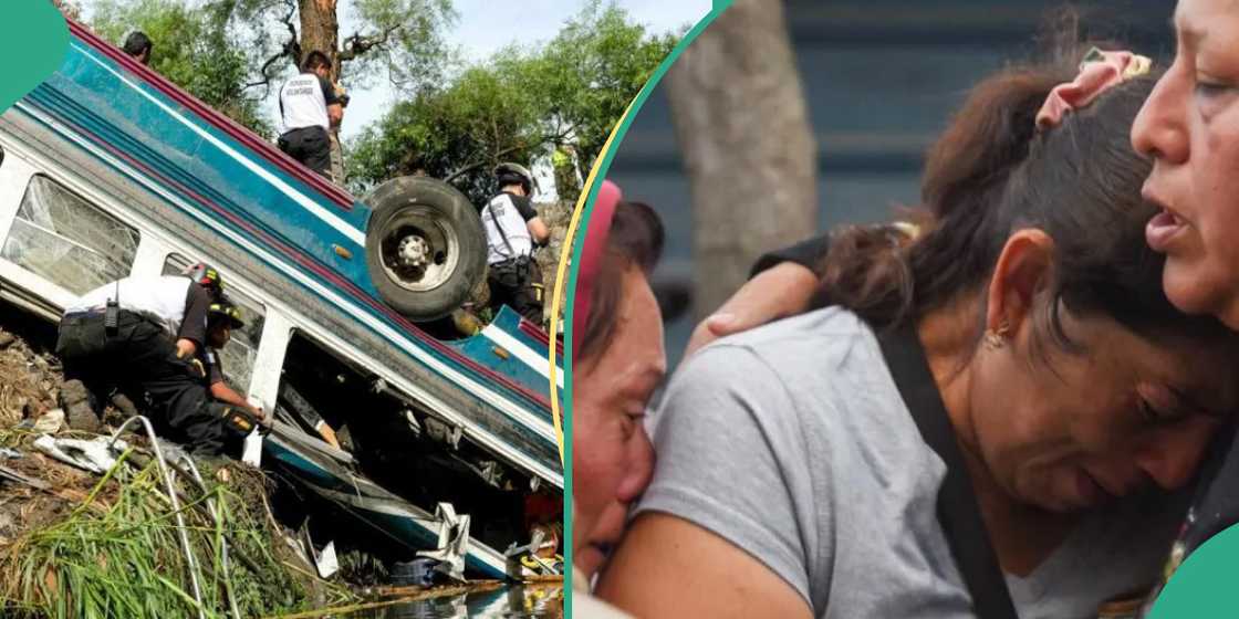 Bus crashes into ravine. Bus crashes into ravine.