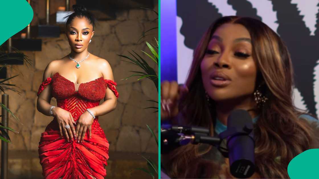 Toke Makinwa mentions her relationship barriers during podcast.