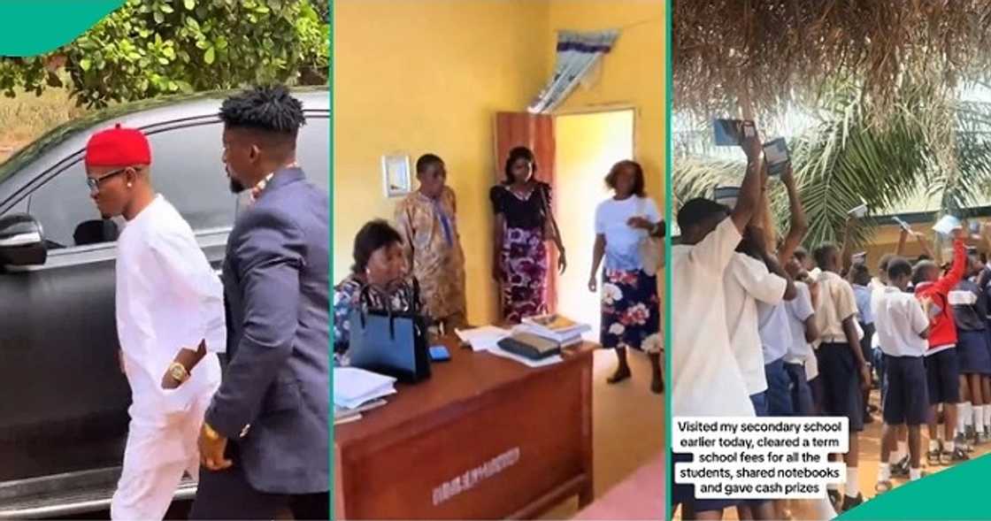 Nigerian man visits his former secondary school with convoy, clears school fees of students