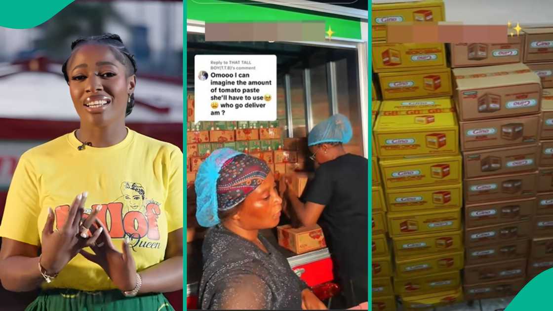 Gino brings cartons of seasoning cubes and tomato paste Gino brings cartons of seasoning cubes and tomato paste