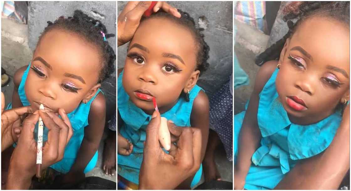 Photos of a little girl with make up and eyelashes. Photos of a little girl with make up and eyelashes.