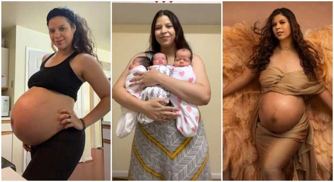 Mum who just welcomed triplets poses with her amazing babies.