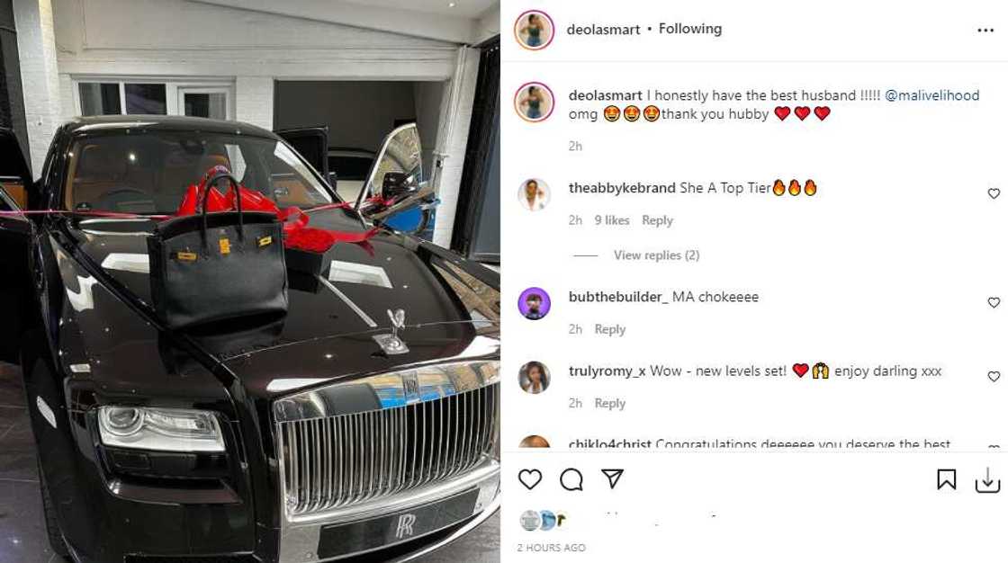 Malivelihood gifts Deola Smart Rolls Royce on Val's Day.