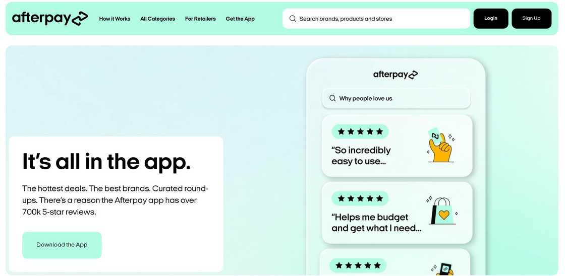 Afterpay homepage Afterpay homepage