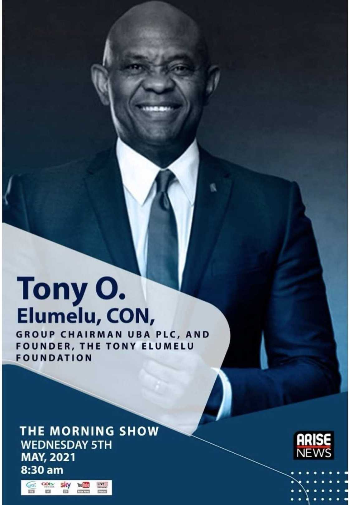 ARISE News to Interview Tony Elumelu, to Speak on Politics, Economy, African Development, Entrepreneurship ARISE News to Interview Tony Elumelu, to Speak on Politics, Economy, African Development, Entrepreneurship