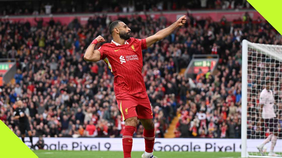 Mohamed Salah celebrates after scoring for Liverpool against Brentford. Mohamed Salah celebrates after scoring for Liverpool against Brentford.