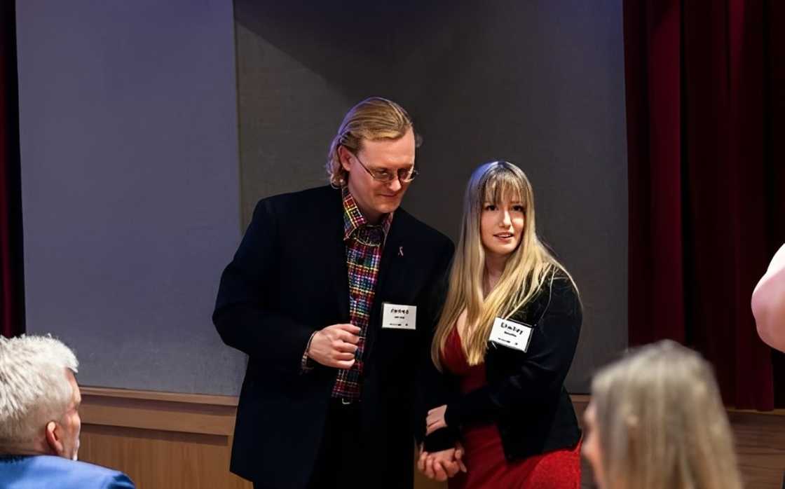 Shelley Wolfe and James Jones speaking onstage