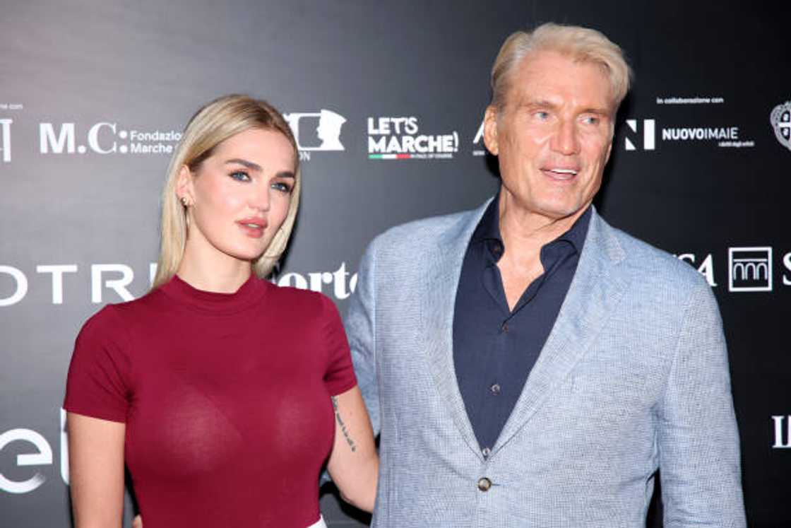 Emma Krokdal and Dolph Lundgren attend the red carpet of the Filming Italy.