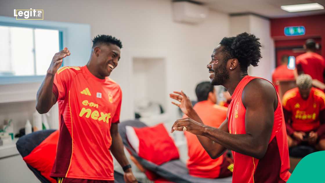 Taiwo Awoniyi, Ola Aina, Nottingham Forest, The Nigel Doughty Academy, England. Taiwo Awoniyi, Ola Aina, Nottingham Forest, The Nigel Doughty Academy, England.