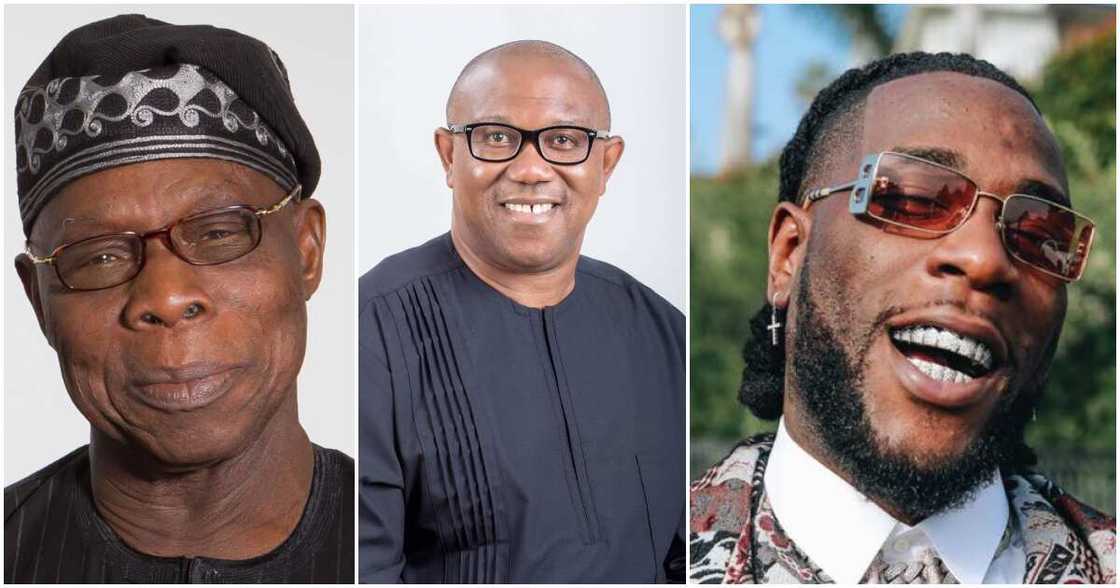Former President Olusegun Obasanjo, Peter Obi, Burna Boy, President Ruto of Kenya Former President Olusegun Obasanjo, Peter Obi, Burna Boy, President Ruto of Kenya