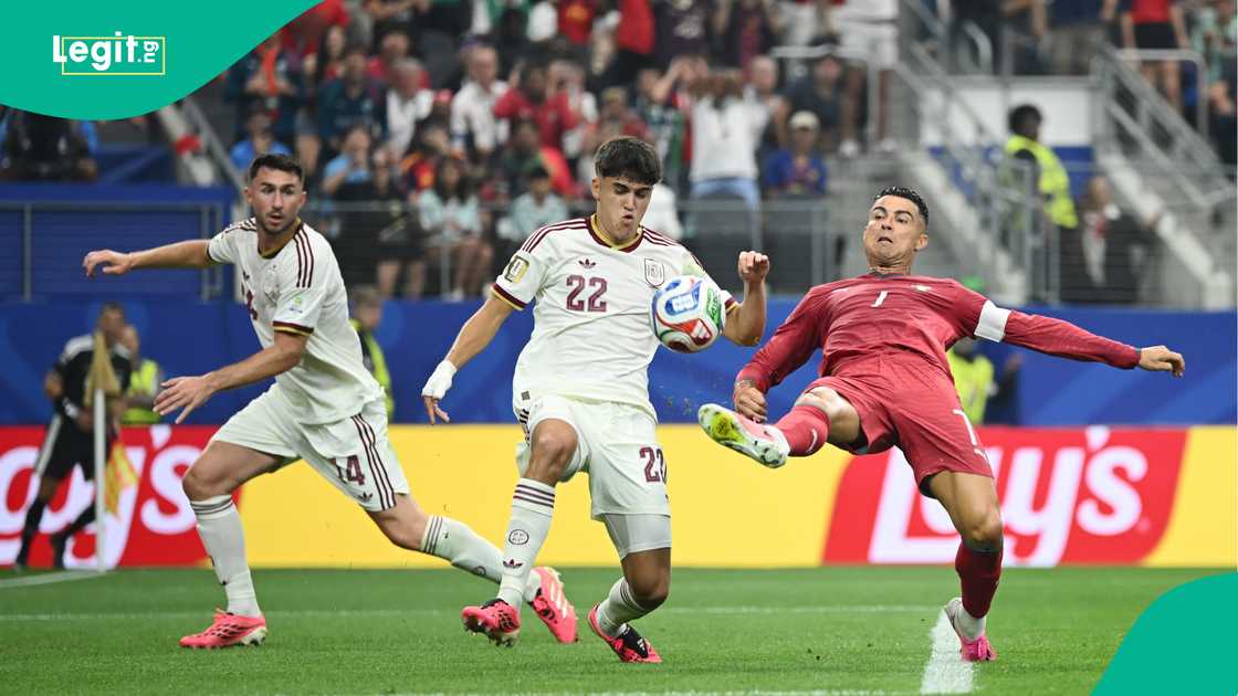 Cristiano Ronaldo competes against Pau Cubarsi during the FIFA World Cup 2026 match between Portugal and Spain. Photo by Hannah Peters Cristiano Ronaldo competes against Pau Cubarsi during the FIFA World Cup 2026 match between Portugal and Spain. Photo by Hannah Peters