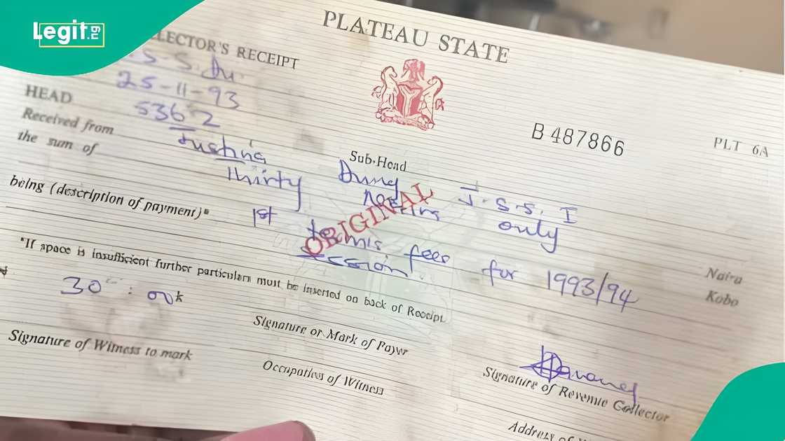 Young woman shares old receipt showing what her mother paid as school fees in 1993