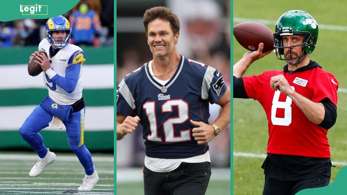 Matthew Stafford (L), Tom Brady (C), Aaron Rodgers (R) Matthew Stafford (L), Tom Brady (C), Aaron Rodgers (R)
