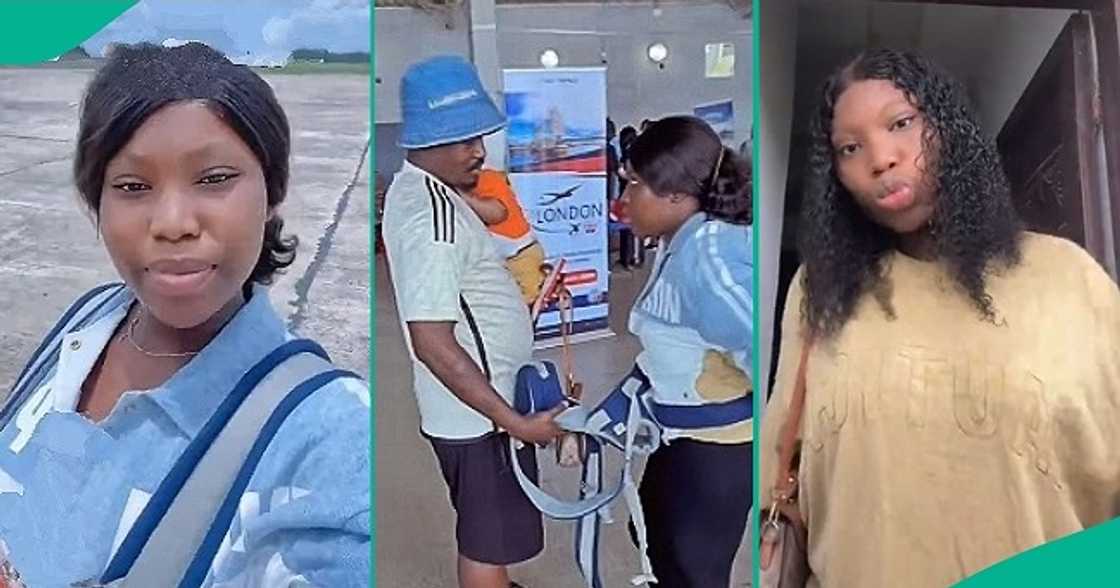 Lady who has been travelling by air after wedding hails husband