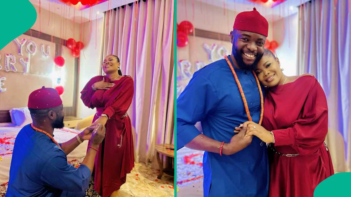 Igbo man questions Ruby Ojiakor's partner for kneeling down to propose.