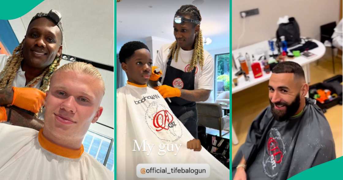 Wizkid's son Tife with celebrity barber HD Cutz.