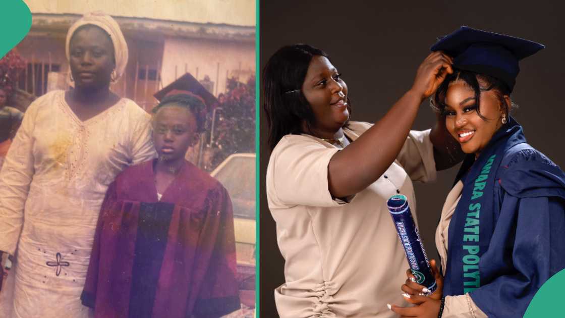 Lady celebrates her graduation from Kwara State Polytechnic.