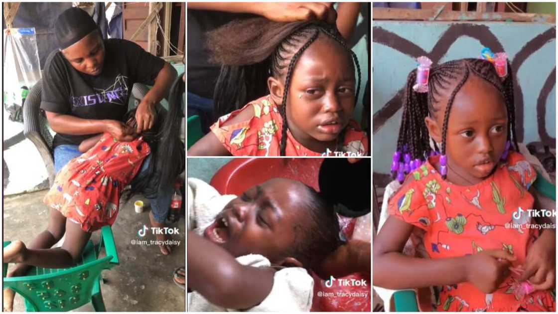 Ghana weaving on kid/girl cried while making hair. Ghana weaving on kid/girl cried while making hair.