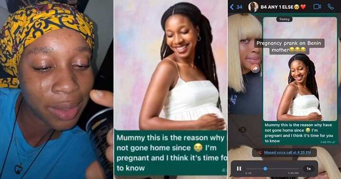 Benin mother reacts to daughter's fake pregnancy photo