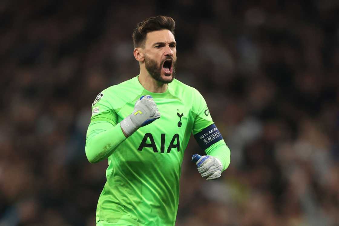 Hugo Lloris celebrates their side's first goal scored by teammate Rodrigo Bentancur in 2022 Hugo Lloris celebrates their side's first goal scored by teammate Rodrigo Bentancur in 2022