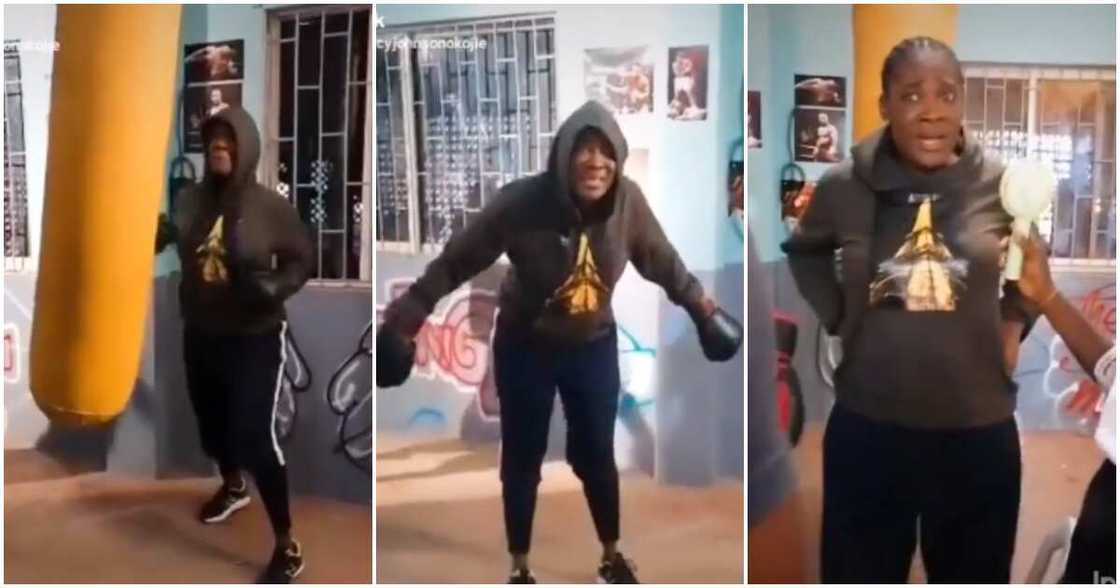 Mercy Johnson boxing on set Mercy Johnson boxing on set