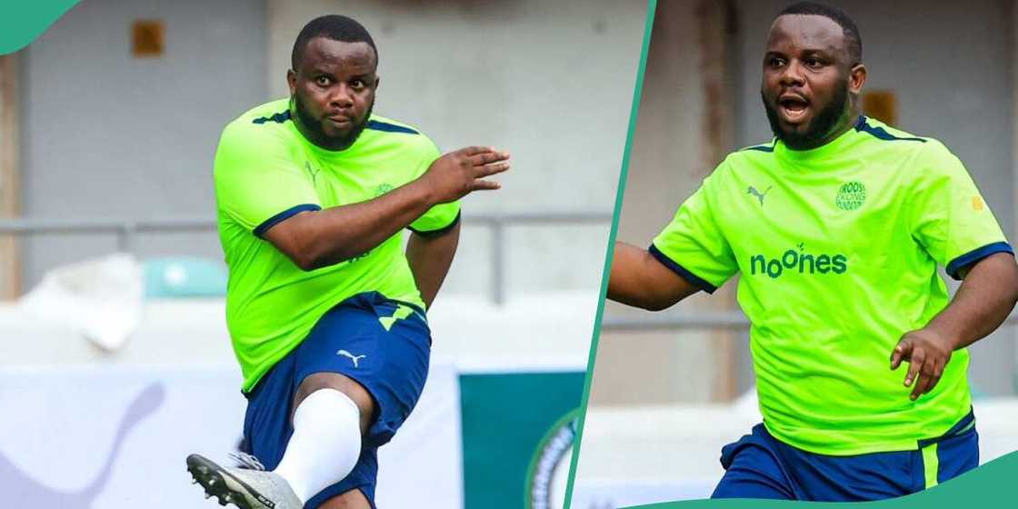 Sabinus gives photographer who took his shot at charity match money. Sabinus gives photographer who took his shot at charity match money.