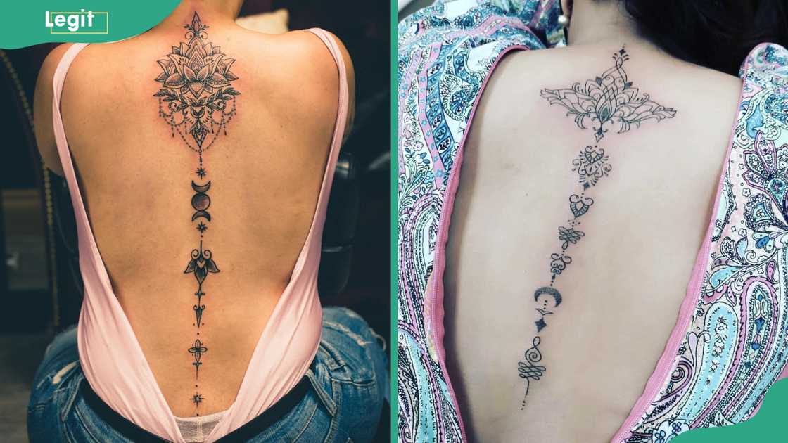 Mandala spine tattoo