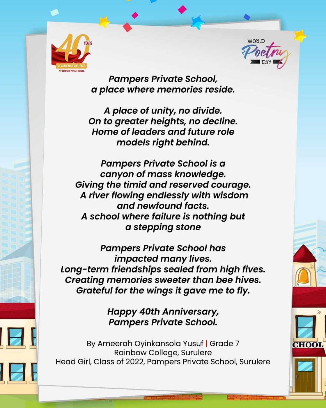 Pampers Private School Kicks Off 40th Anniversary Celebration with Original Poems