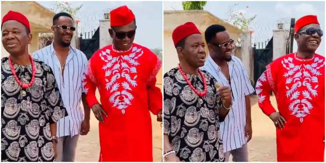 Nollywood veterans Nkem Owoh and Chiwetalu Agu reconnect on movie set, Zubby Michael spotted Nollywood veterans Nkem Owoh and Chiwetalu Agu reconnect on movie set, Zubby Michael spotted
