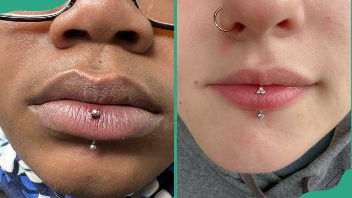 Vertical labret lip piercing Vertical labret lip piercing