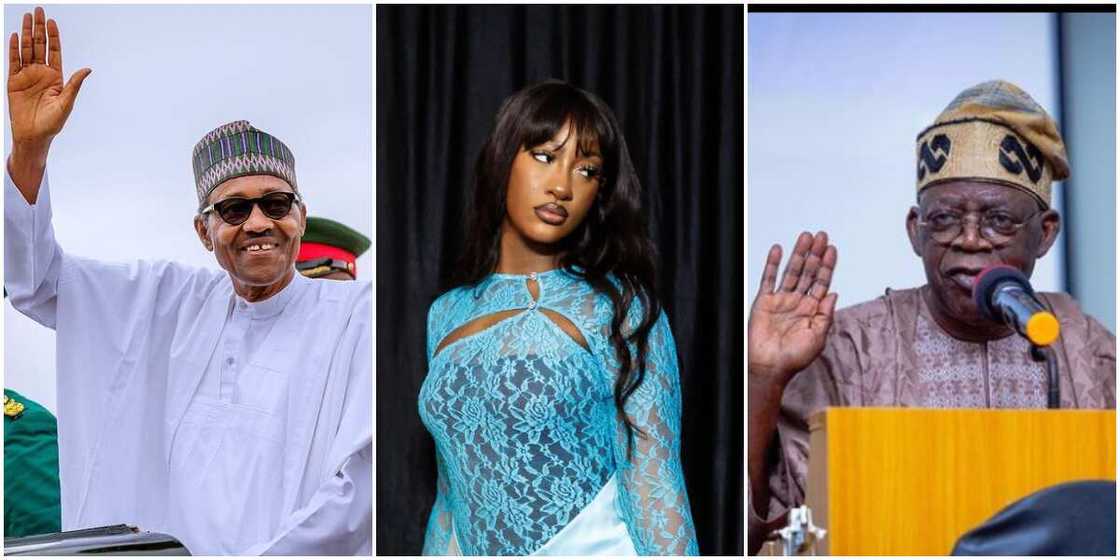 President Buhari, Nigerian Singer Tems, APC presidential candidate Tinubu President Buhari, Nigerian Singer Tems, APC presidential candidate Tinubu