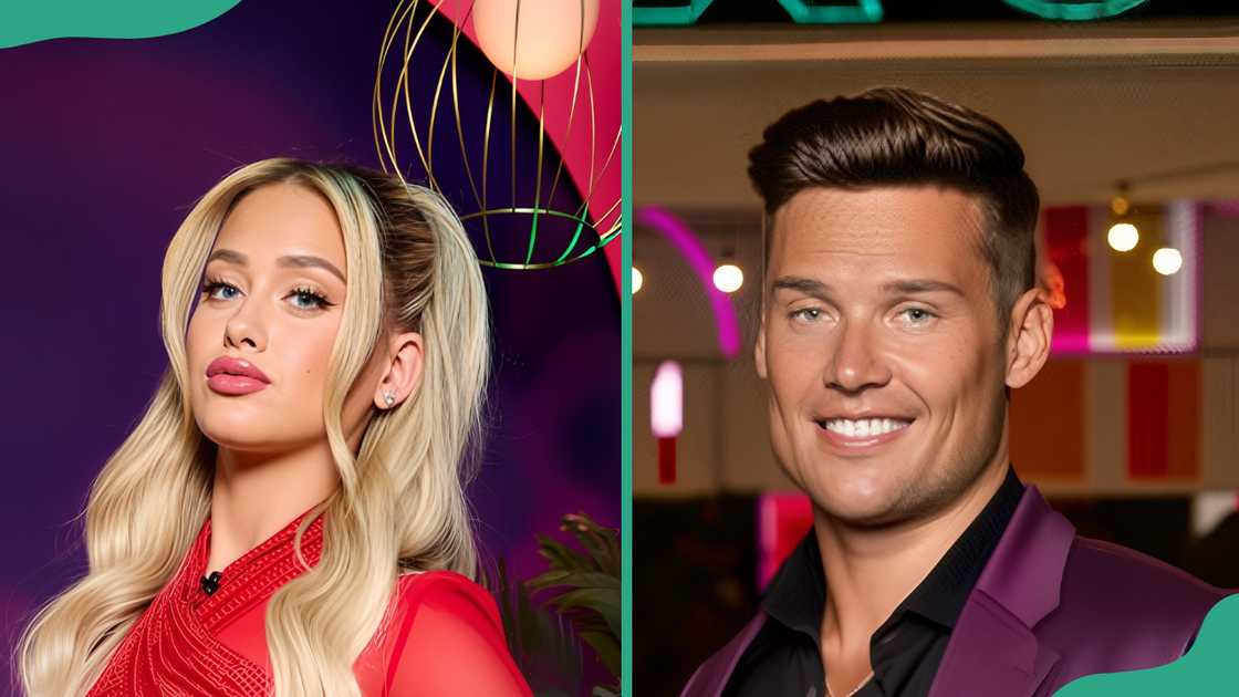 Kaylor Martin poses at the Love Island USA Season 6 Reunion (L). Aaron Evans poses during an episode of Love Island USA (R) Kaylor Martin poses at the Love Island USA Season 6 Reunion (L). Aaron Evans poses during an episode of Love Island USA (R)