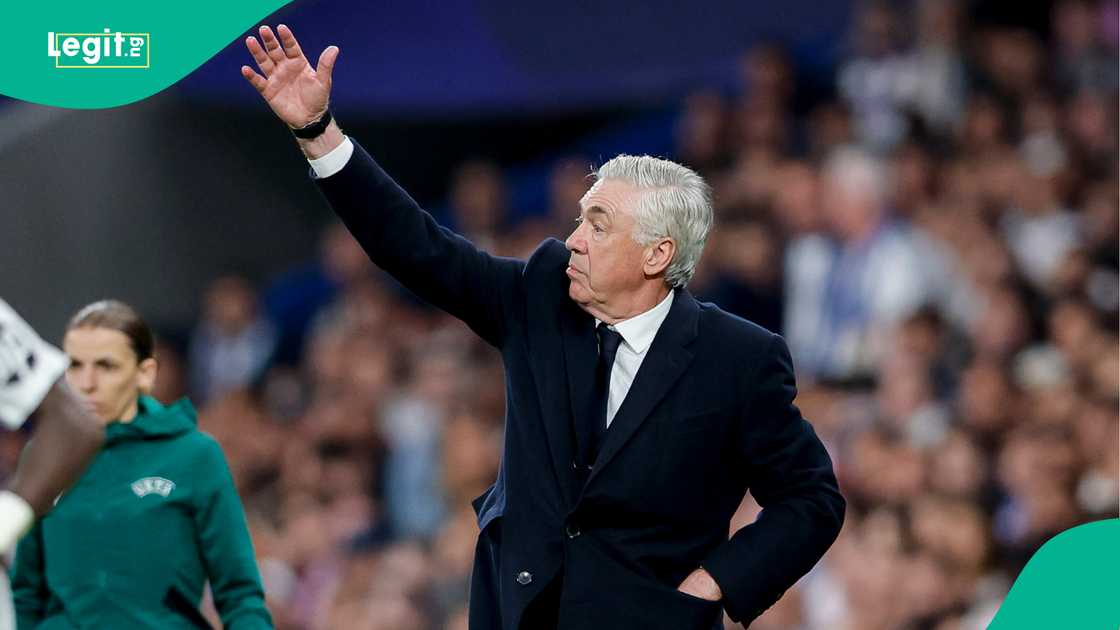 Carlo Ancelotti, Real Madrid, Arsenal, Santiago Bernabeu, Madrid, Spain, UEFA Champions League Carlo Ancelotti, Real Madrid, Arsenal, Santiago Bernabeu, Madrid, Spain, UEFA Champions League