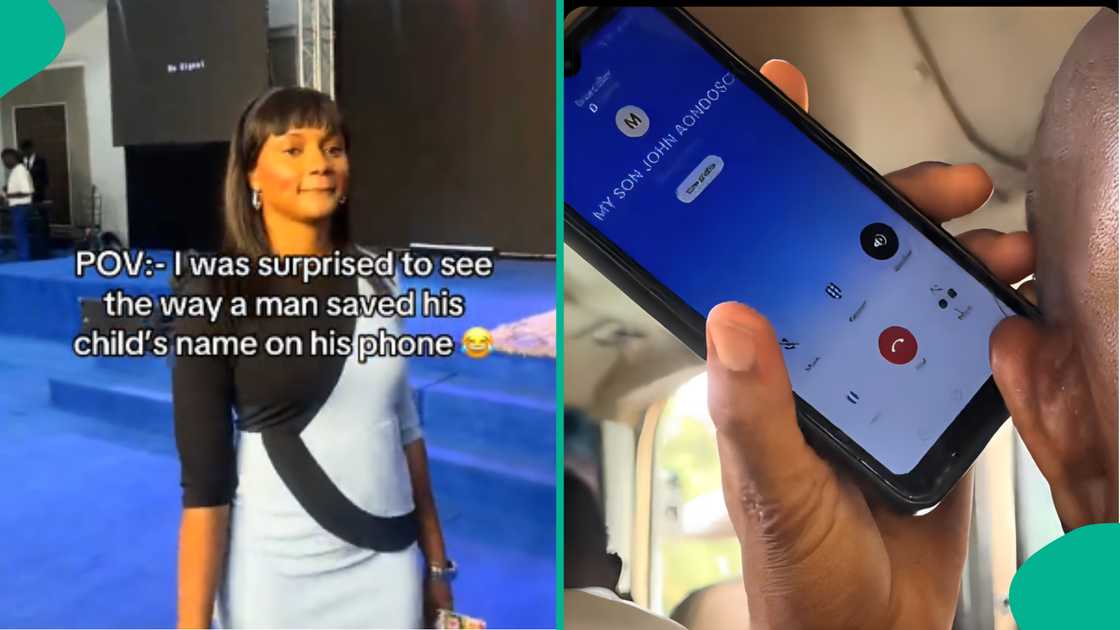 Video as lady reacts after seeing how bus passenger saved his son's number on his phone Video as lady reacts after seeing how bus passenger saved his son's number on his phone