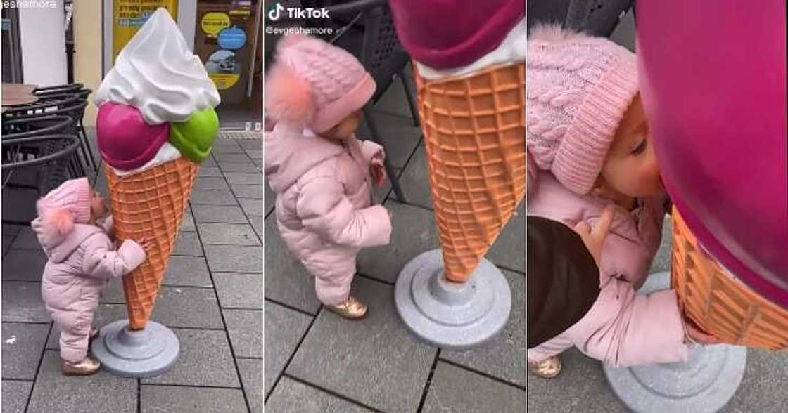 Ice cream statue, little girl licks statue Ice cream statue, little girl licks statue
