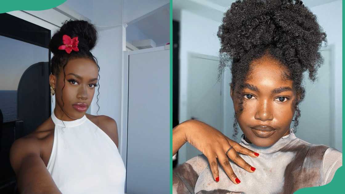 Curly bun with loose strands Curly bun with loose strands