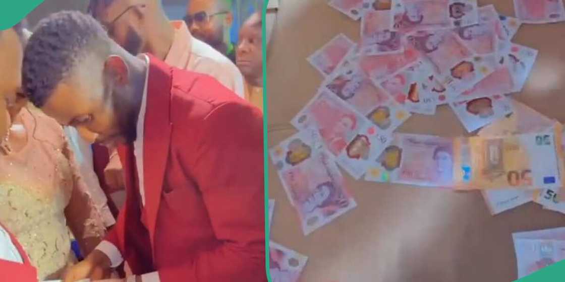 Reactions as Iheanacho and Chukwueze spotted spraying foreign currencies at wedding