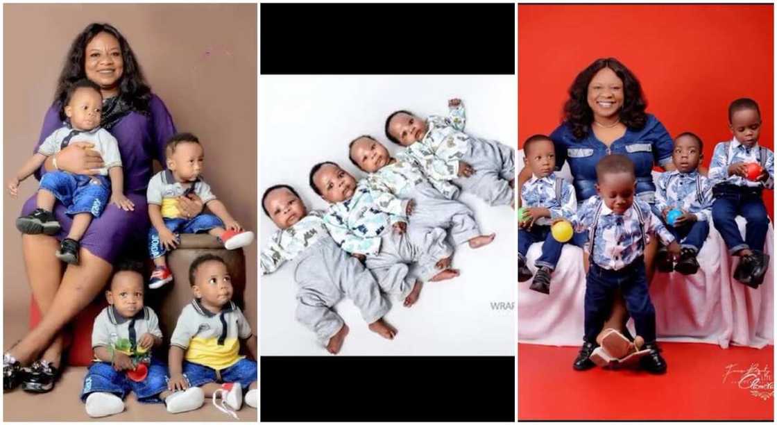 Photos of a mum showing of her quadruplets.