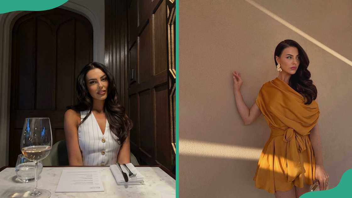 Rosie Williams at a date night (L). The reality TV star in a brown dress poses for a photo (R) Rosie Williams at a date night (L). The reality TV star in a brown dress poses for a photo (R)