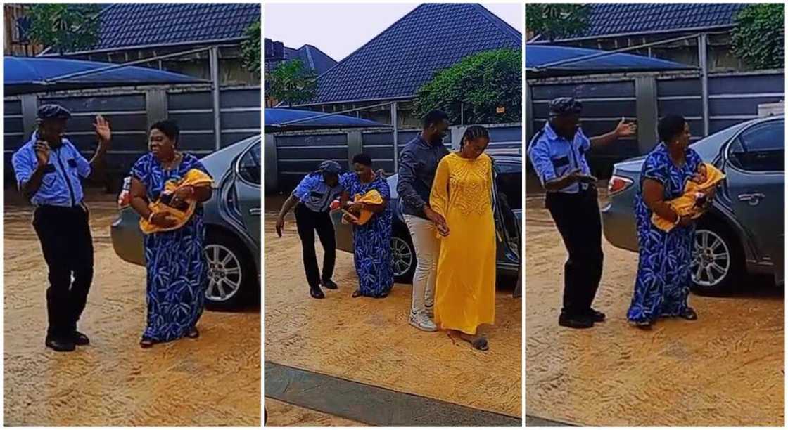 Photos of Nigerian gateman posing for dance after his Oga's wife gave birth.