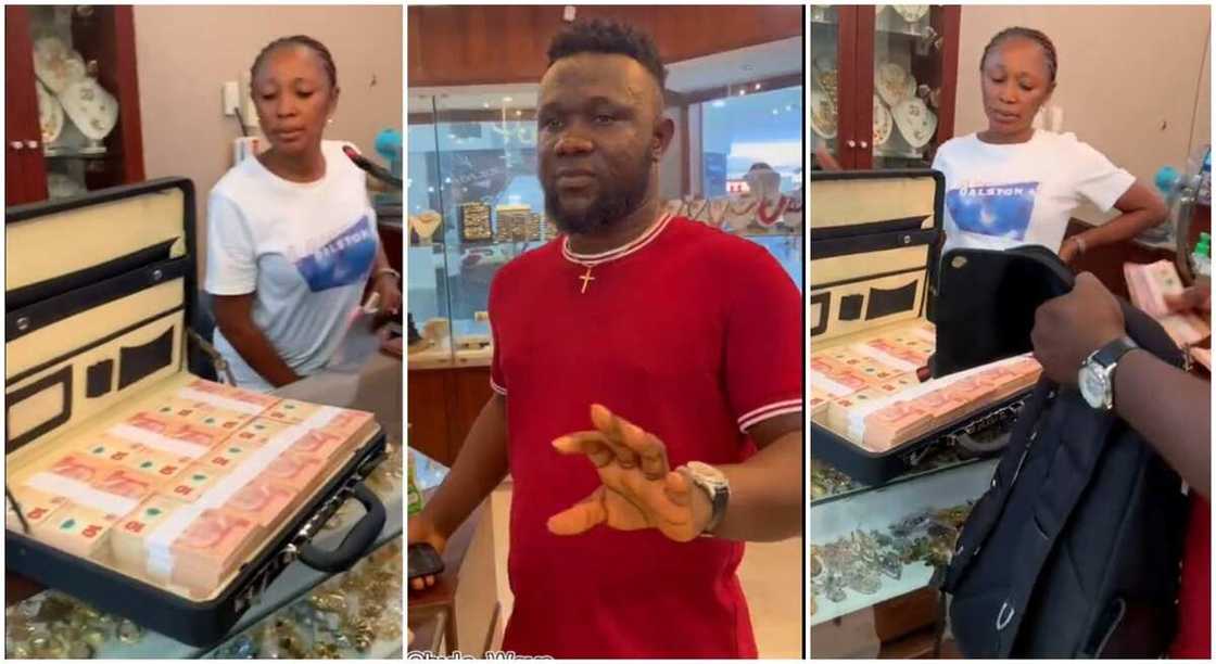 Ochulo, popularly known as Odogwu Ten Five storms a jewelries shop with a briefcase of N10 notes. Ochulo, popularly known as Odogwu Ten Five storms a jewelries shop with a briefcase of N10 notes.
