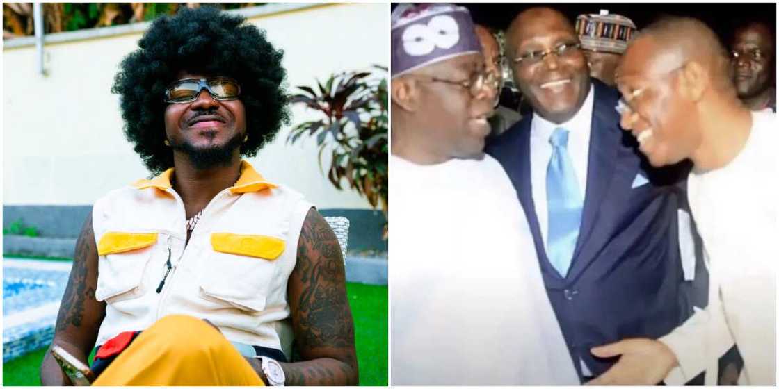 Singer Skiibii, Tinubu, Atiku and Peter Obi's look-alike Singer Skiibii, Tinubu, Atiku and Peter Obi's look-alike