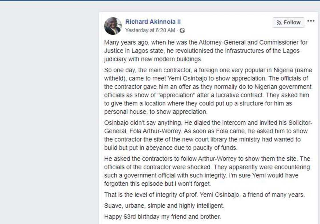 Osinbajo's friend celebrates him on his birthday Osinbajo's friend celebrates him on his birthday