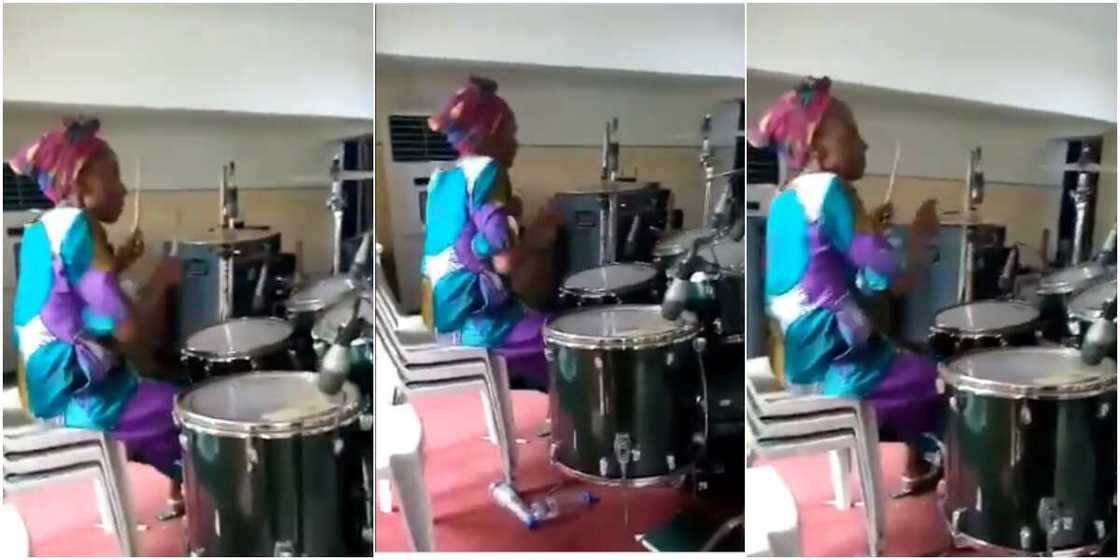 Video shows grandma playing drum set with great skills Video shows grandma playing drum set with great skills