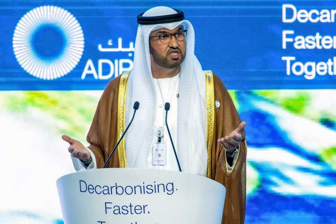 The president of the COP28 climate talks, Sultan Al Jaber, urged industry figures at the ADIPEC oil  conference to curb emissions and expand use of renewables The president of the COP28 climate talks, Sultan Al Jaber, urged industry figures at the ADIPEC oil  conference to curb emissions and expand use of renewables