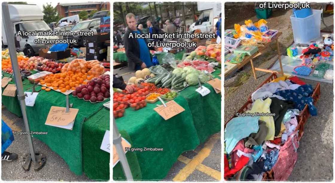 Photos of a street of local market in Liverpool UK.