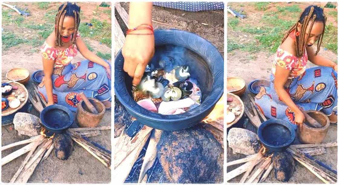 Photos of a Nigerian lady preparing food with a clay pot. Photos of a Nigerian lady preparing food with a clay pot.