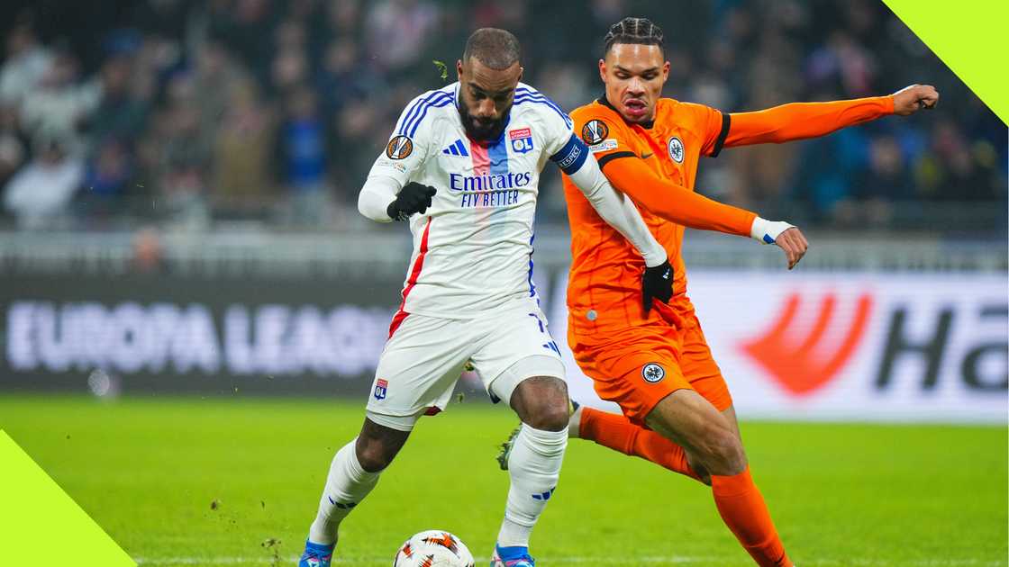 Alexandre Lacazette, Nnamdi Collins, Olympique Lyonnais, Groupama Stadium, Lyon, France, UEFA Europa League. Alexandre Lacazette, Nnamdi Collins, Olympique Lyonnais, Groupama Stadium, Lyon, France, UEFA Europa League.